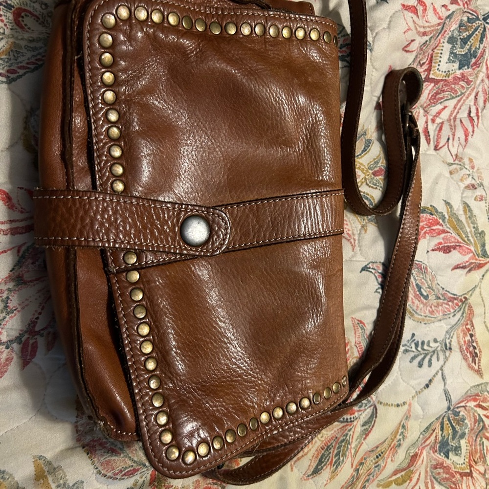Tulipani brown genuine leather crossover bag made in Italy